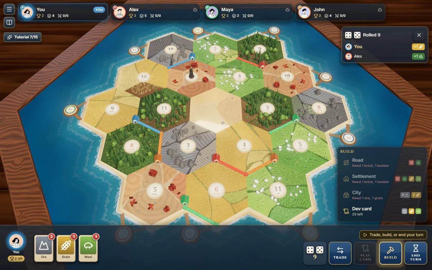 The build menu with costs and pieces left