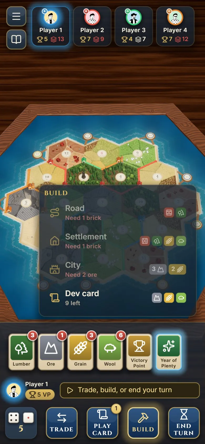 The build menu on a phone