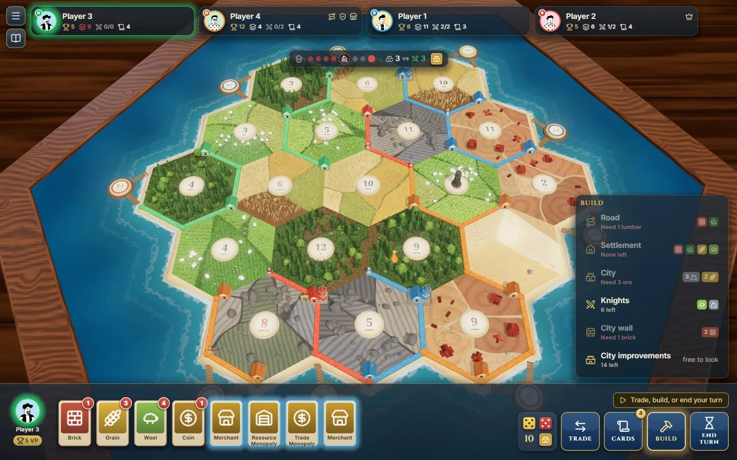 The Cities &amp; Knights build menu: knights, city walls, improvements