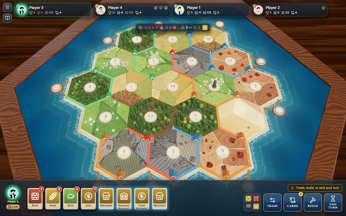 A Cities &amp; Knights game with the barbarian track and commodities