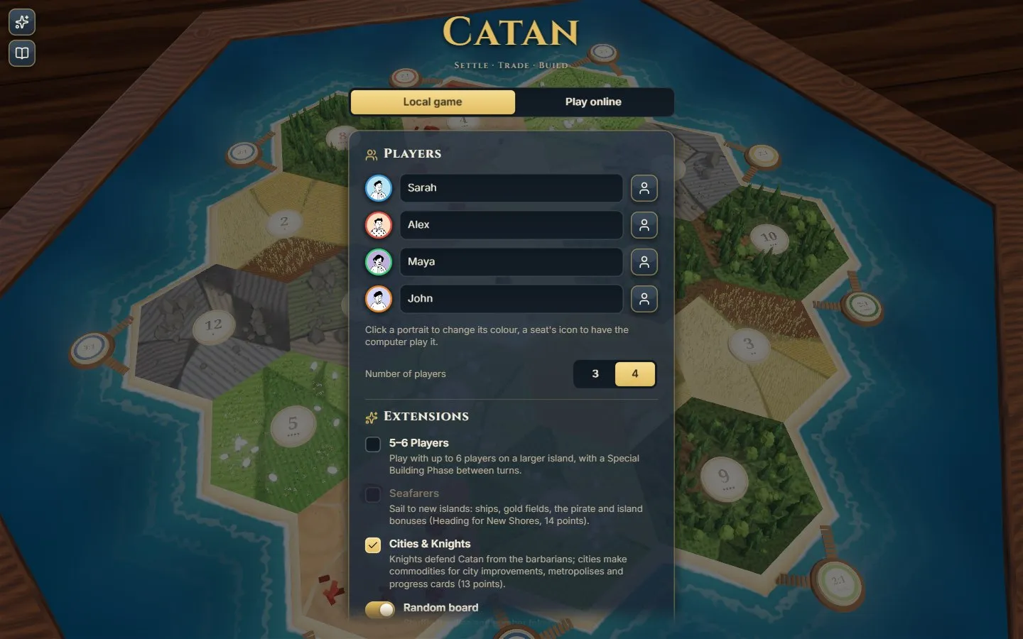 Setting up a local game with Cities &amp; Knights ticked