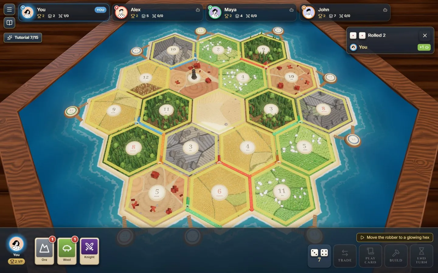 Moving the robber: the tiles it may go to glow