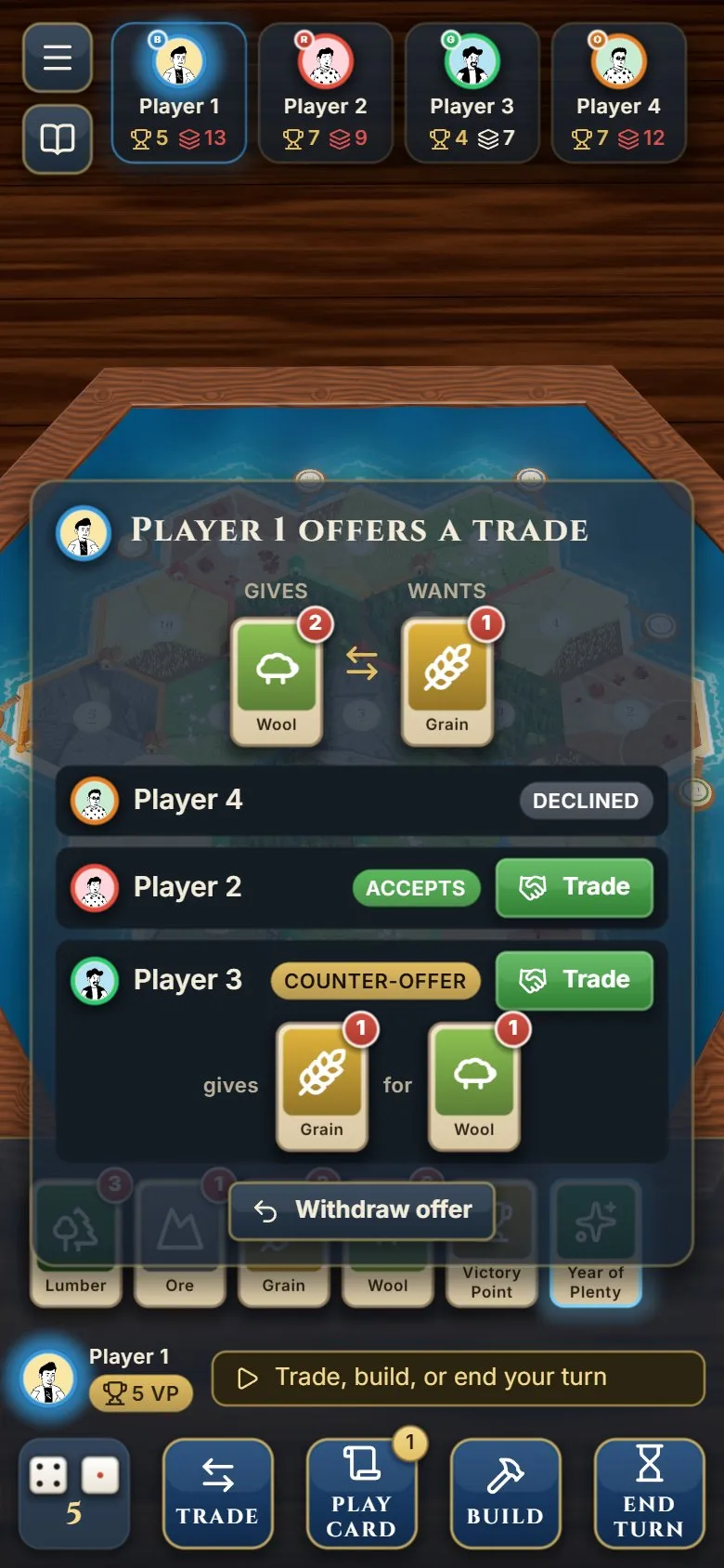 Answers to a trade offer on a phone