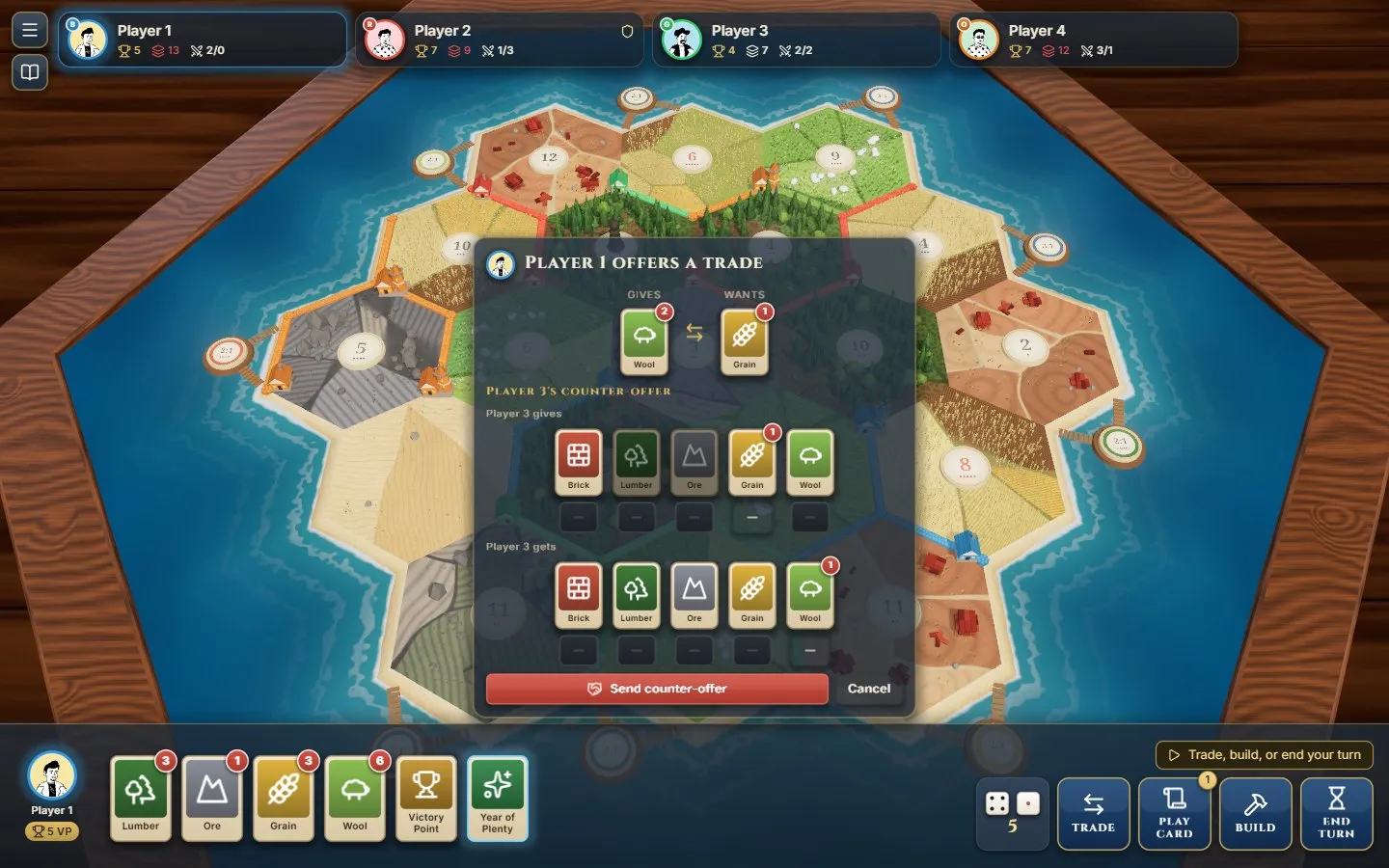 A player writing a counter-offer